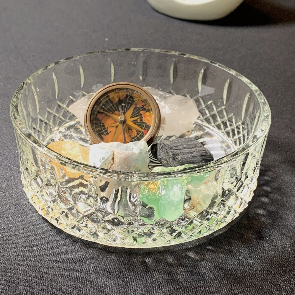 Vintage Crystal witchy altar trinket bowl jewelry holder dish - cottage core